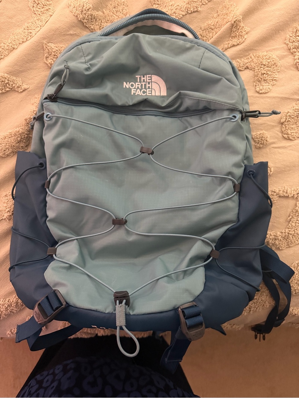 The North Face Two-Tone Light Teal and Navy Backpack